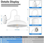 TOBUSA 2-Pack Dusk to Dawn Outdoor Wall Lights, Waterproof Farmhouse Gooseneck Barn Lights, 11.5'' White Outside Wall Sconces for House, Porch, Garage - Image 5