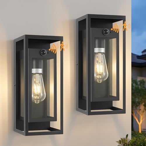 14" Motion Sensor Outdoor Wall Lights Fixture, E26, Black, 2-Pack by AIBISOD