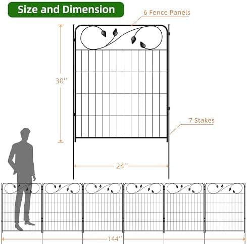 Black Metal Garden Fence 30in(H)X12ft(L) 6 Panels Decorative Garden Fencing - Image 3