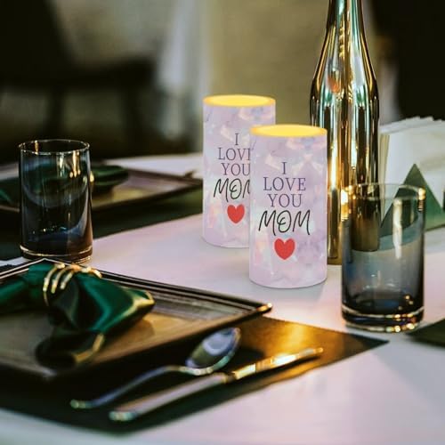 Mother's Day Gifts Flameless LED Candles Battery Operated Candles Set of 2 with Remote Control Timer Light Purple I Love You Mom Print - Image 4