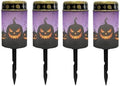 Poceacles Outdoor Solar Powered Cemetery Lights Grave Outdoor Stake Lights Garden Solar Lantern Flameless Candles Halloween Garden Decoration, Pumpkin Bat Print Violet, Pack of 4 by Poceacles