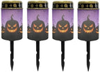 Poceacles Outdoor Solar Powered Cemetery Lights Grave Outdoor Stake Lights Garden Solar Lantern Flameless Candles Halloween Garden Decoration, Pumpkin Bat Print Violet, Pack of 4 by Poceacles