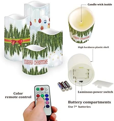 Jeiento Flickering Flameless Pillar Candles with Timer, Battery Operated White Real Wax Warm Light Pillar Candles, Christmas Tree Decal - Image 3