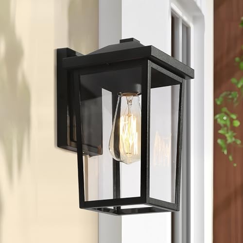 LALUZ Black Outdoor Wall Lights for House, Modern Farmhouse Porch Patio Lights Outdoor Wall Mount with Clear Glass, Waterproof Rectangular Exterior Outdoor Sconce Wall Lantern Light Fixture by LALUZ