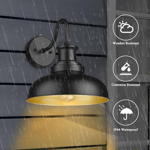 Dusk to Dawn Outdoor Barn Lights Outdoor Wall Sconces Farmhouse Exterior Wall Mount Light Vintage Outside Lighting Fixture Industrial Black Lanterns for Porch Garage Shed Patio, 2 Pack - Image 3