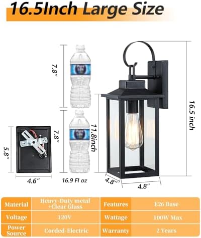 17" Large Outdoor Wall Lights for House 2-Pack, Matte Black - Image 6
