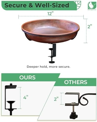 Deck Mounted Bird Bath with Adjustable Clamp, Removable Metal Bowl - Image 5