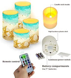 Beach Starfish Seashell Flameless Light Candles Battery Powered with Timer Remote Color Chaging Pillar Fake Candles Pack of 4 for Wedding Home Outdoor Decor - Image 2
