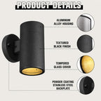 Ken & Ricky Modern Aluminum Outdoor Wall Sconce Lights,Cylinder,Black,1 PK - Image 2