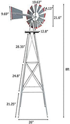 VINGLI 8FT Ornamental Windmill Backyard Garden Decoration Weather Vane, Heavy Duty Metal Wind Mill w/ 4 Legs Design (Grey) - Image 4