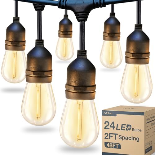 addlon LED Outdoor String Lights 48FT with 25 Edison Vintage Bulbs ETL by addlon