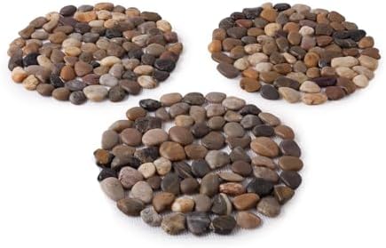 Wind & Weather Exclusive River Rock Stepping Stones, Perfect for Garden Paths & Walkways, Natural Outdoor Decorative Stones, Durable Set of 3 by WindWeather