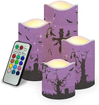 Halloween Flameless Candles with Remote Timer Real Wax Realistic Flickering Battery Operated LED Tealight Pillars with Pumpkin Castle Bat Spider Witch for Halloween Party Decorations by HELLHERO