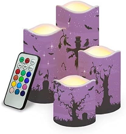 Halloween Flameless Candles with Remote Timer Real Wax Realistic Flickering Battery Operated LED Tealight Pillars with Pumpkin Castle Bat Spider Witch for Halloween Party Decorations by HELLHERO