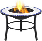 Blue White Ceramic Fire Pit 26.8 Inch Outdoor Wood Burning with Stand - Image 2