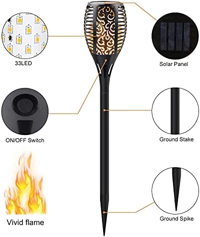14 Pack Solar Lights Outdoor, 33LED Solar Torch Lights with Dancing Flickering Flames, Waterproof Landscape Decoration Flame Lights for Garden Pathway Yard-Auto On/Off Dusk to Dawn - Image 2