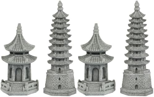 Yardwe 4 Pcs Mini Pagoda Ornaments, Miniature Pagoda Statue Chinese Zen Pagoda Figurine for Garden, Office Home Desktop Decoration by YARDWE