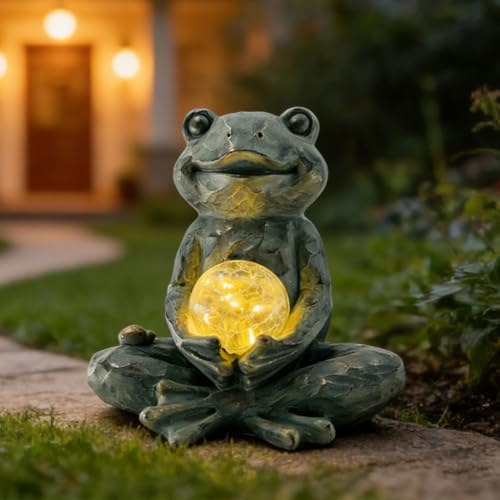 Zen Yoga Frog Garden Statue, Outdoor Decor, Solar Patio Garden Sculpture Ornament, Frog Figurine Lamp Light, Meditation Frog Gift Ideas for Women by Unknown