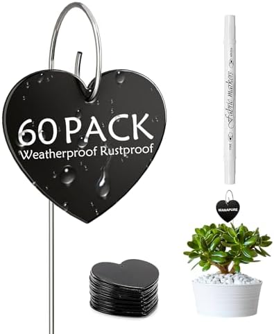60-Pack Iron Metal Heart Shaped Garden Markers Weatherproof Metal Plant Labels Large Planting Seedling Stake Signs, for Seedlings Herbs Vegetable Greenhouse Gifts with White Marker Pen Labels by cureder