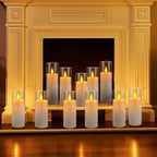 YOROXRG Set of 24 Flickering Flameless Candles Battery Operated with Remote and 2/4/6/8 H Timer Plexiglass Led Pillar Candles with Realistic Moving Wick Candles for Home Decor (D2.2"xH 5"6"7")(White) - Image 3