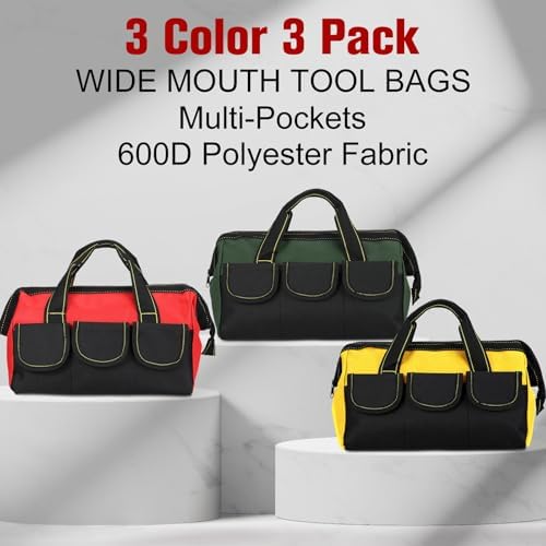 Sanwuta 3 Pack 16 Inch Tool Bags, Classic, Red, Army Green, Yellow - Image 4