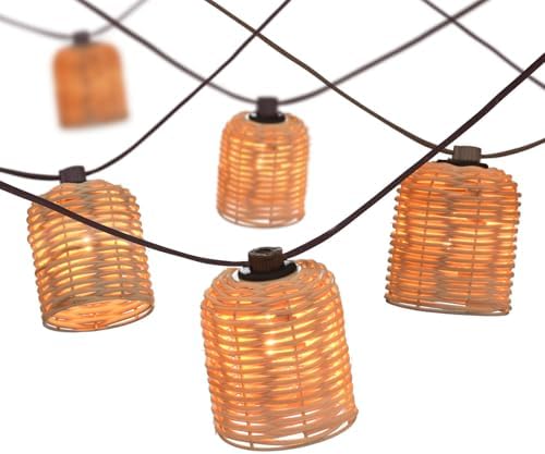 13FT Natural Rattan String Lights, 10 Decorative Lanterns Lights, White by MAINDECO