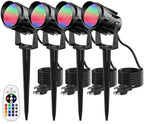 Christmas Halloween Spotlight Outdoor, 12W Color Changing Outdoor Floodlight Fixture with Stake for Garden Yard Path, 120V Waterproof Landscape Lighting Plug in with Remote (4 Pack) by JIAQIYAN