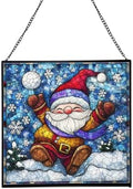 Snowball Gnome Joy Stained Glass Suncatcher – Square Hanging Window Panel for Home or Greenhouse – Whimsical Glass Art Gift for Garden Lovers, Christmas, Halloween, Father Days FU1p6u by Custom
