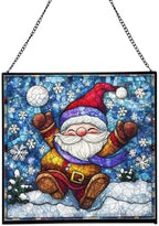 Snowball Gnome Joy Stained Glass Suncatcher – Square Hanging Window Panel for Home or Greenhouse – Whimsical Glass Art Gift for Garden Lovers, Christmas, Halloween, Father Days FU1p6u by Custom