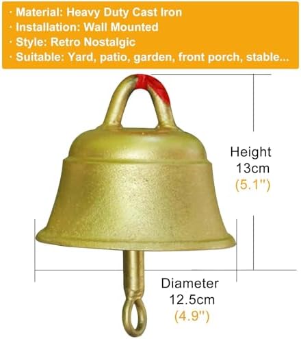 GTPBAO Antique Golden Cast Iron Door Bell, Large Service Bells for Homes Kitchen Grocery Patio, Weatherproof Dinner Bell(Bell 12.5cm/4.9in) - Image 2