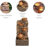 Teamson Home 28.5" Outdoor 4-Tier Stacked Stone Fountain, Brown - Image 3