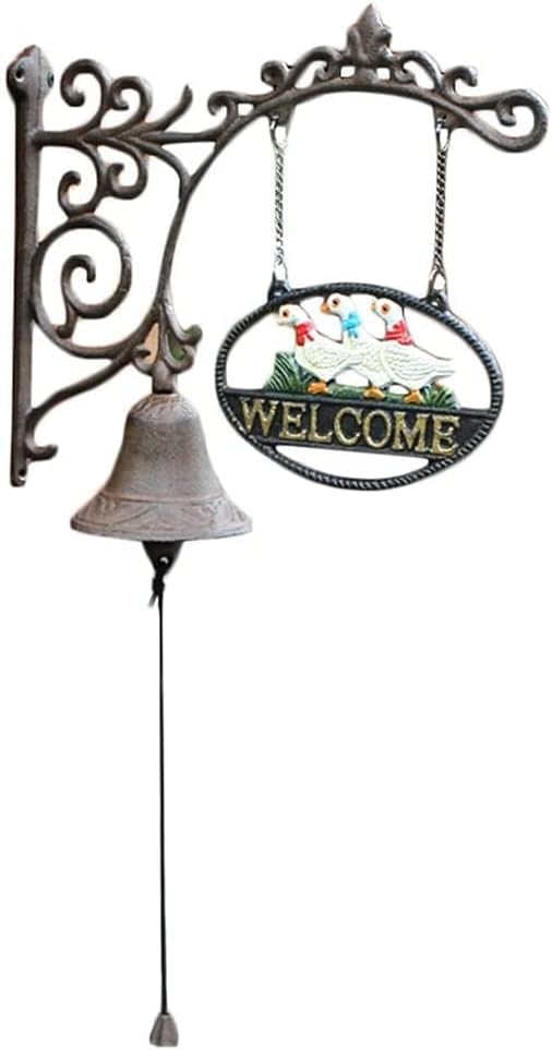 Farmhouse Decorative Dinner Bell Cast Iron Doorbell Creative Retro Duck Wall Bell Pastoral Home Garden Decorations Hanging Bell (Black 34 * 33 * 11cm) by Unknown