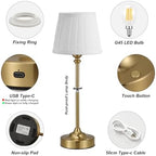 Cordless Table Lamps Rechargeable Set - 2 Pack Gold 4000mAH Battery Operated Lamps for Decor, 3000K Stepless Dimming Touch Wireless Lamp for Bedroom, Dining Table, Living Room, White Pleated Shade - Image 3