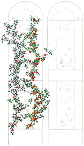 Sungmor Metal Trellises for Climbing Plants, Overall 20 Inch Width & 82.5 Inch Tall, 2PC White Pack, Decorative Retro Style Trellis Fence Panels, Garden Plant Support, Flower Rose Climbing Rack - Image 2