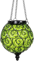 Solar Hanging Lantern Outdoor Garden Lights, Round Glass and Metal Hanging Lantern, 15 Firefly LED Lights, 7 x 20 Inch (Green) by Unknown