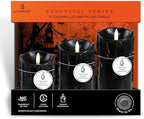 LumiPur Essentials Natural Glow Flameless Flickering Wax Drip Pillar 3 Pack LED Candles (3" x 4" 5" & 6") Black - Image 4