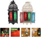 2pcs Iron Glass Candle Lantern Set, Decorative Holder Moroccan Style - Image 7