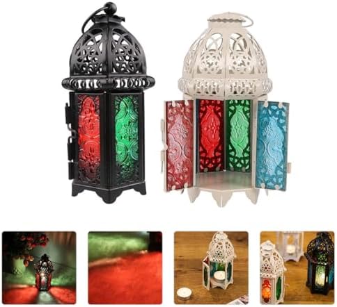 Luxshiny Moroccan Style Iron Glass Candle Lantern Tealight Holder Decorative Hanging Candle Lamp Home Ornament 2pcs for Indoor Outdoor Patio Décor - Image 5