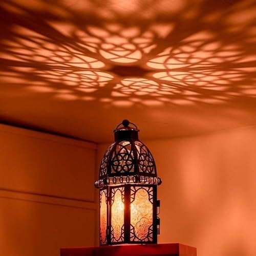 Set of 2 Moroccan Lanterns Decorative Indoor & Outdoor, 11’’ Medium Size Vintage Metal Hanging&Tabletop Candle Holder Decor, Halloween Christmas Ramadan Decorations for Home (Amber) - Image 7