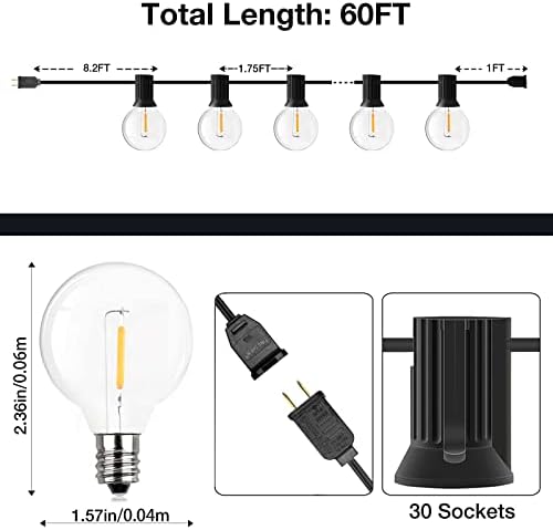 GPATIO Outdoor String Lights, 60FT Waterproof Patio Lights with 32 Hanging Light Globe G40 Bulbs, 2700k Shatterproof for Backyard Gazebo Porch Garden Commerical Outside Decor - Image 2