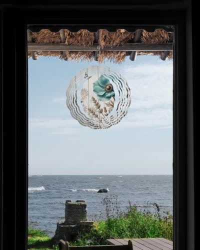 10 Inch Teal Vintage Floral Wind Spinner for Yard and Garden, Retro Flowers Wooden Butterfly Hanging Ornaments Outdoor 3D Kinetic Wind Sculpture Spinners Indoor Outdoor Patio Décor Ornaments Gift - Image 6