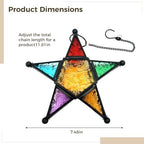 Wall Hanging Star Ornaments, Moroccan Star Shaped Glass Candle Holder with Hanging Chain, Handcrafted Glass Lantern for Indoor Wall Decor, Garden Patio, Home and Fence Display - Image 3