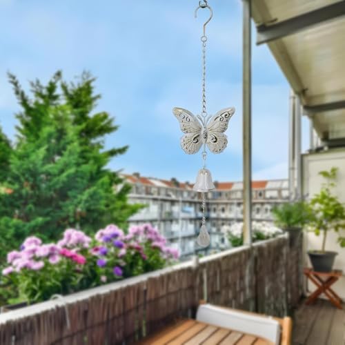 Butterfly Outdoor Dinner Bell, Clear Melodious Sound, Hanging Decor for Door Garden Tree Home Decoration(White Butterfly) by ChengPin
