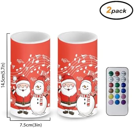 Christmas Santa Claus Flameless Candles with Remote Green Battery Operated Candles with Timer Pack of 2 Snowman LED Pillar Lights for Home Decorations - Image 2