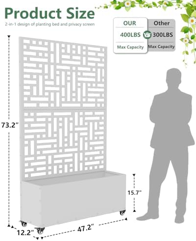 Metal Planter Box with Trellis,70.9"x47.2"x15.7" Raised Garden Bed with Drainage Holes, Privacy Planters for Outdoor Garden Bed for Climbing Plants,Vegetables,and Vines,White-Modular - Image 2