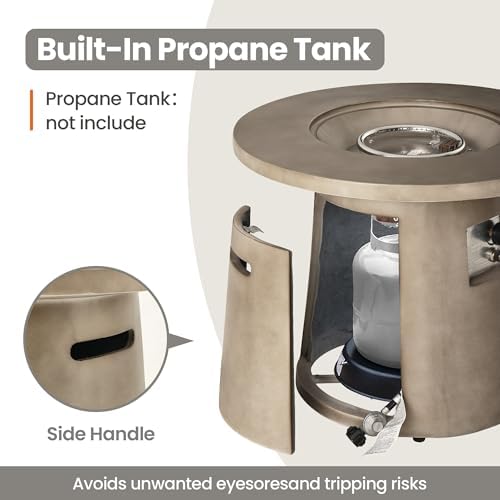 HOMPUS 31 inch Round Patio Propane Fire Table, 40000 BTU Smokeless Outdoor Fire Pit, Patio Concrete Firepit with Rain Cover for Garden, Deck, Backyard - Image 3
