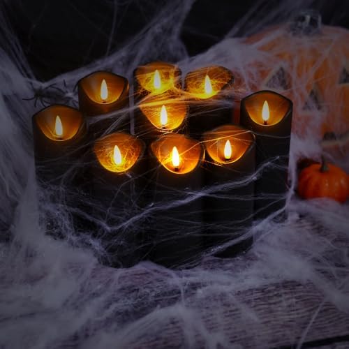 kakoya Flickering Flameless Candles, Battery Operated Plastic LED Pillar Candles with Remote Control and Timer, Set of 9 (Black) - Image 3