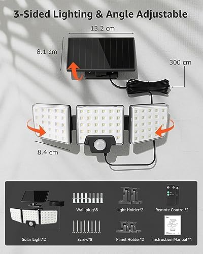 Lepro Solar Security Lights Outdoor Motion Sensor, 2 in 1 Separated and Integrated Remote Control IP65 Waterproof Solar Lights with 2 Light Modes, 3 Heads Floodlight for Garden Yard Garage - Image 7