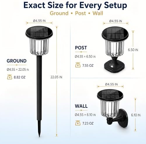 Solar Pathway Lights Outdoor 4 Pack, 3-in-1 Ground Wall Post Mount - Image 7