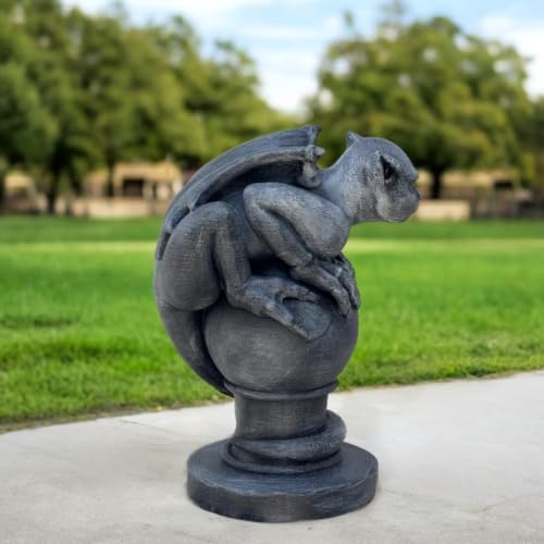 OLOMA Gothic Gargoyle Stone Statue Garden Fantasy Yard Decor Handmade Dragon Cat Sculpture Outdoor Mythical Creature Lawn Patio Porch Fence Post Topper Halloween Ornament Memorial Accent - Image 6